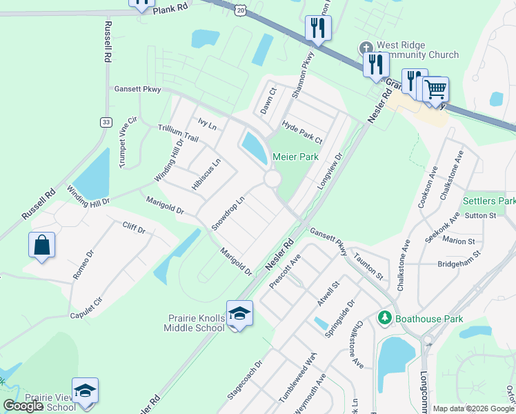 map of restaurants, bars, coffee shops, grocery stores, and more near 3763 Westbury Court in Elgin