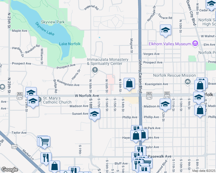 map of restaurants, bars, coffee shops, grocery stores, and more near 110 North 16th Street in Norfolk