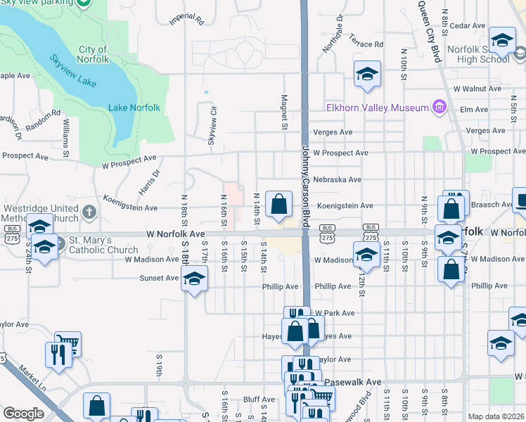 map of restaurants, bars, coffee shops, grocery stores, and more near 199-101 North 14th Street in Norfolk