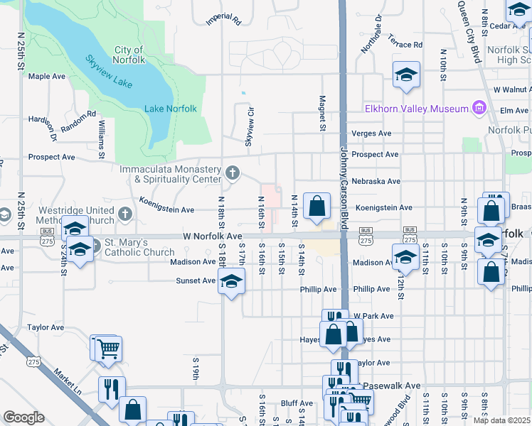 map of restaurants, bars, coffee shops, grocery stores, and more near 110 North 16th Street in Norfolk