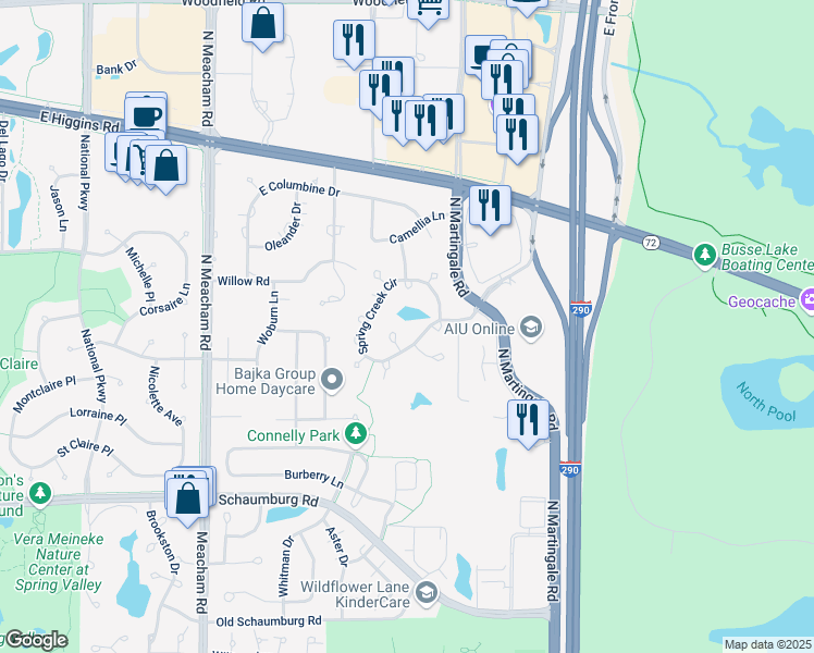 map of restaurants, bars, coffee shops, grocery stores, and more near 237 Bridlewood Court in Schaumburg