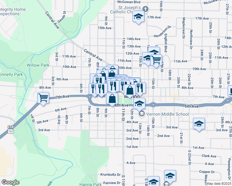 map of restaurants, bars, coffee shops, grocery stores, and more near 1107 7th Avenue in Marion