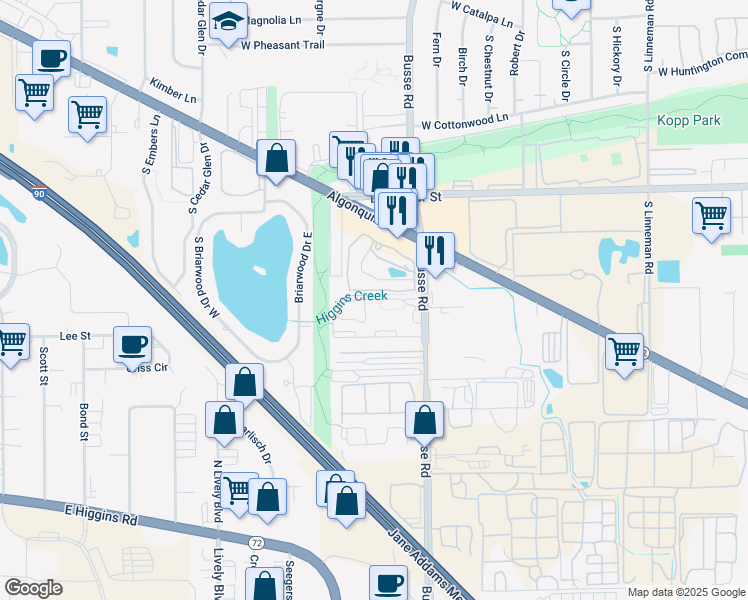 map of restaurants, bars, coffee shops, grocery stores, and more near 1708 Forest Cove Drive in Mount Prospect