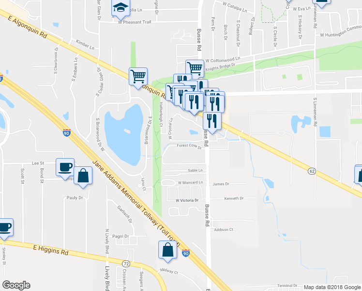 map of restaurants, bars, coffee shops, grocery stores, and more near 1707 Forest Cove Drive in Mount Prospect