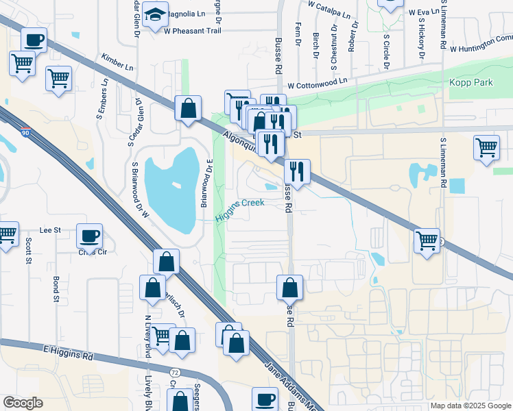 map of restaurants, bars, coffee shops, grocery stores, and more near 1735 Forest Cove Drive in Mount Prospect