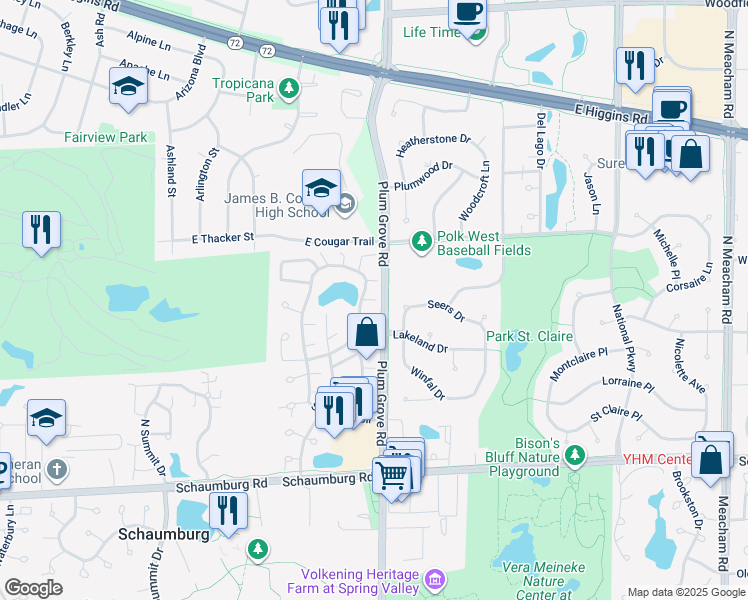 map of restaurants, bars, coffee shops, grocery stores, and more near 751 Lakeview Point in Schaumburg