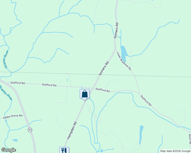 map of restaurants, bars, coffee shops, grocery stores, and more near 215 Hampden Road in Somers