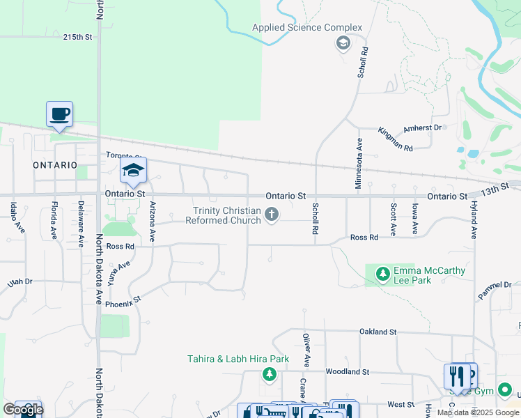 map of restaurants, bars, coffee shops, grocery stores, and more near 1214 Garfield Circle in Ames