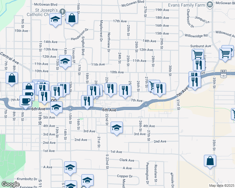 map of restaurants, bars, coffee shops, grocery stores, and more near 2335 8th Avenue in Marion