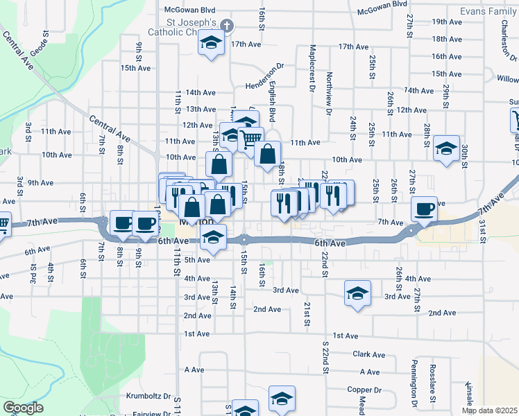 map of restaurants, bars, coffee shops, grocery stores, and more near 1580 8th Avenue in Marion