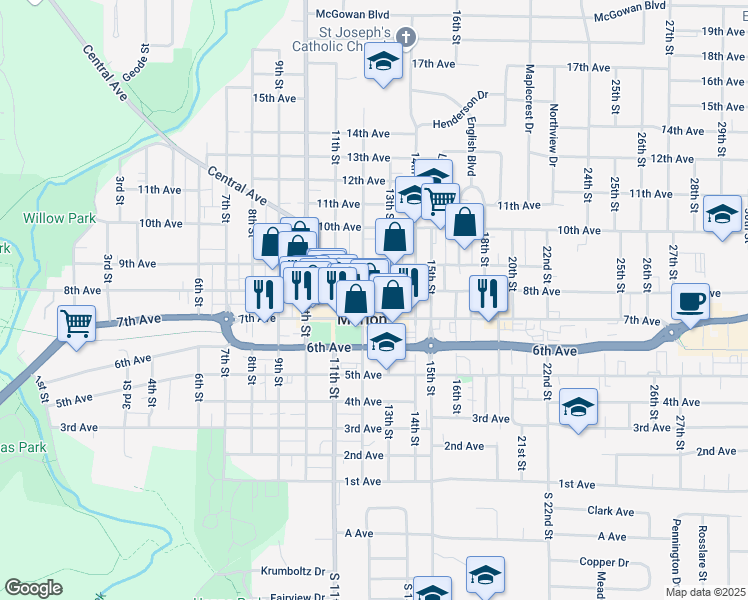 map of restaurants, bars, coffee shops, grocery stores, and more near in Marion