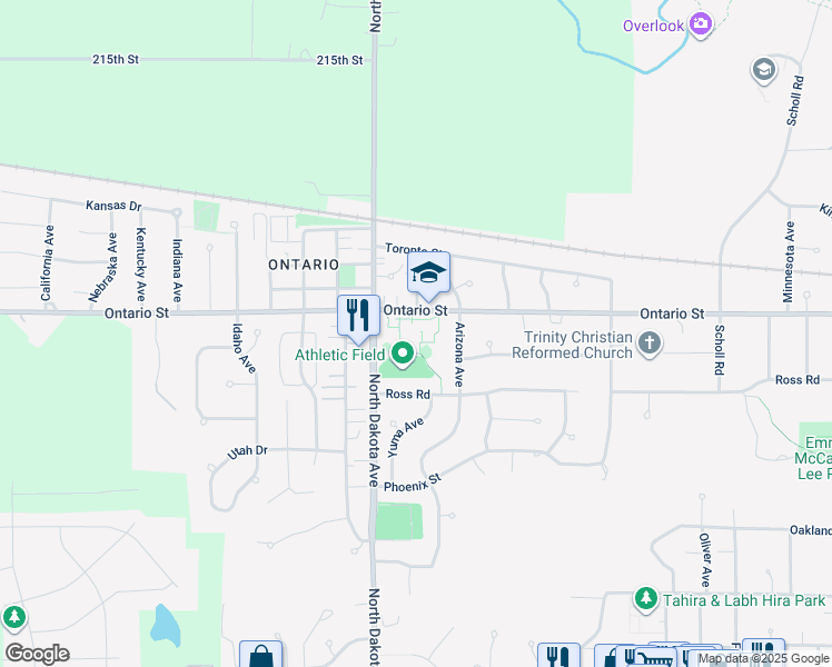 map of restaurants, bars, coffee shops, grocery stores, and more near 4316 Ontario Street in Ames
