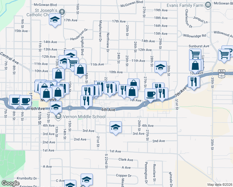 map of restaurants, bars, coffee shops, grocery stores, and more near 2400 8th Avenue in Marion