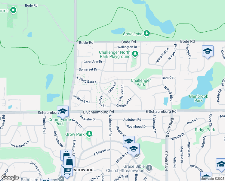 map of restaurants, bars, coffee shops, grocery stores, and more near 41 Carey Lane in Streamwood