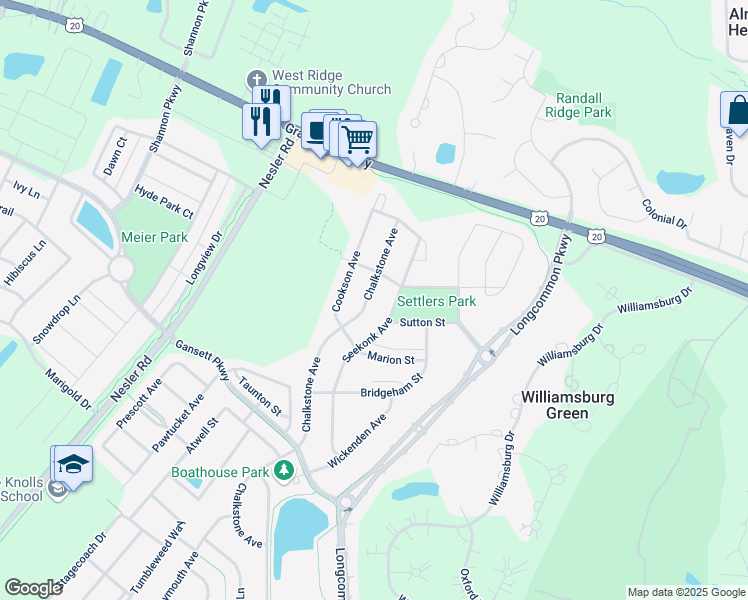 map of restaurants, bars, coffee shops, grocery stores, and more near 3031 Chalkstone Avenue in Elgin