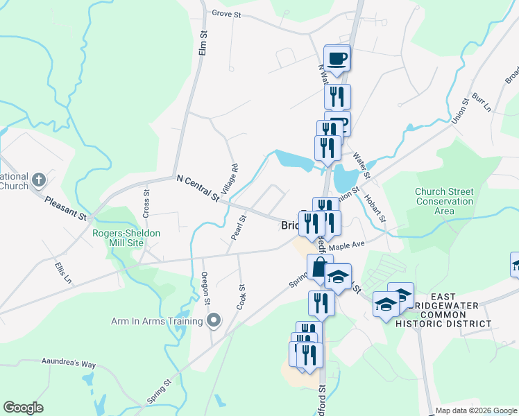 map of restaurants, bars, coffee shops, grocery stores, and more near 25 Keith Place in East Bridgewater