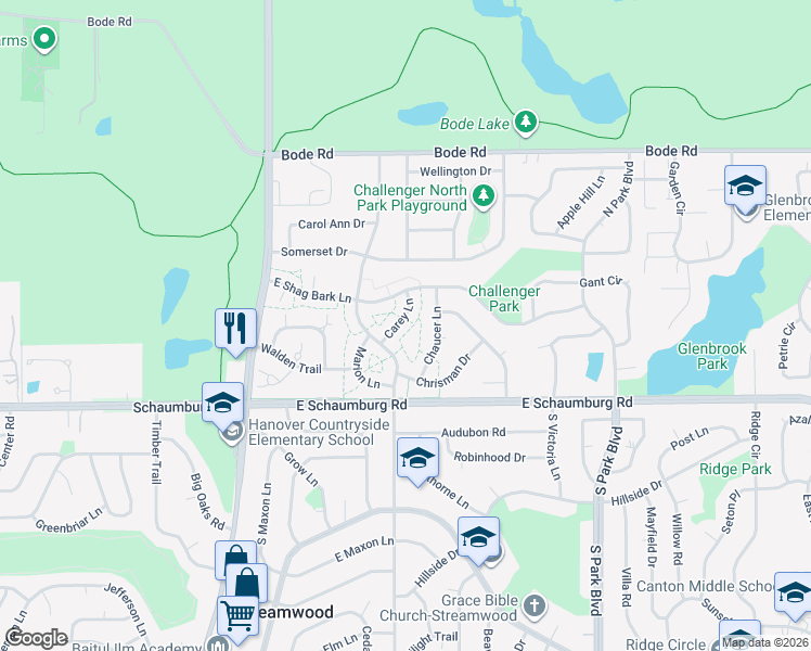 map of restaurants, bars, coffee shops, grocery stores, and more near 41 Carey Lane in Streamwood