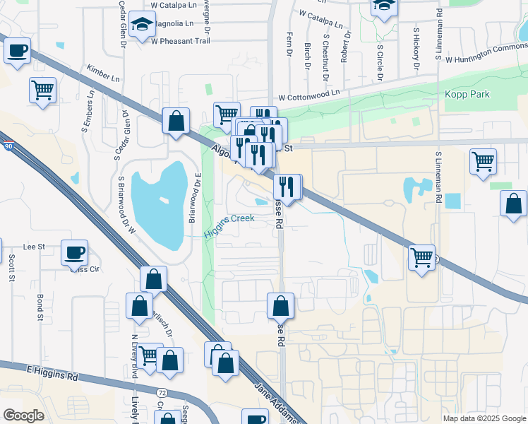 map of restaurants, bars, coffee shops, grocery stores, and more near 1777 West Crystal Lane in Mount Prospect