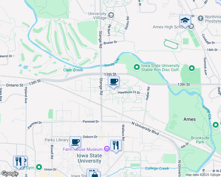 map of restaurants, bars, coffee shops, grocery stores, and more near in Ames