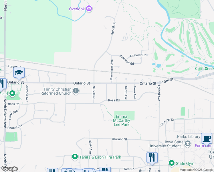 map of restaurants, bars, coffee shops, grocery stores, and more near 1240 Michigan Avenue in Ames