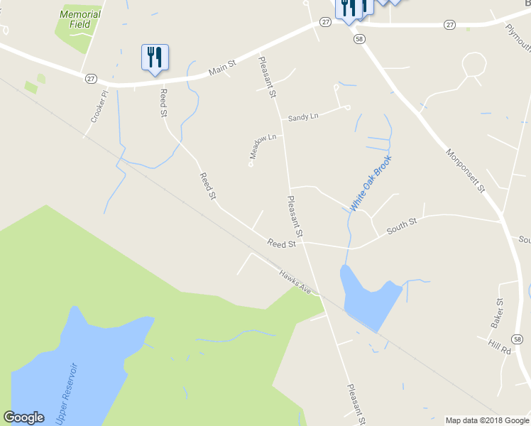 map of restaurants, bars, coffee shops, grocery stores, and more near 21 Fuller Street in Hanson