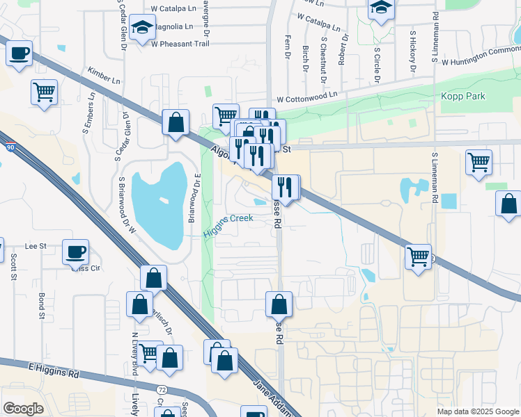 map of restaurants, bars, coffee shops, grocery stores, and more near 1777 West Crystal Lane in Mount Prospect