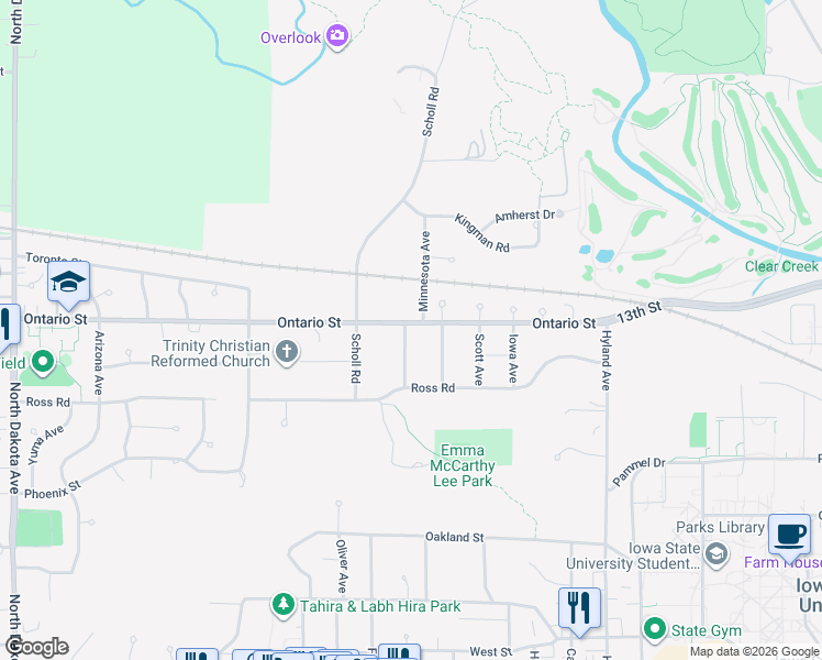 map of restaurants, bars, coffee shops, grocery stores, and more near 1240 Michigan Avenue in Ames