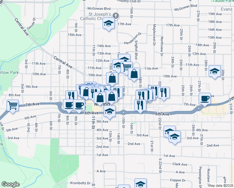 map of restaurants, bars, coffee shops, grocery stores, and more near 1372 8th Avenue in Marion