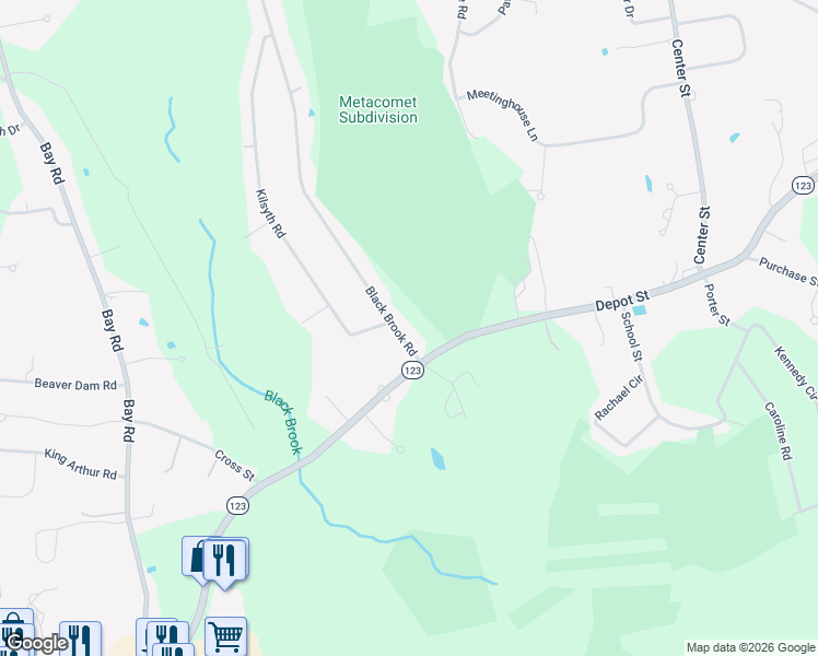 map of restaurants, bars, coffee shops, grocery stores, and more near 9 Black Brook Rd in Easton