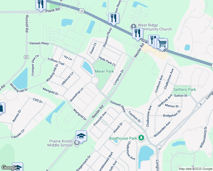 map of restaurants, bars, coffee shops, grocery stores, and more near 279 Garden Drive in Elgin