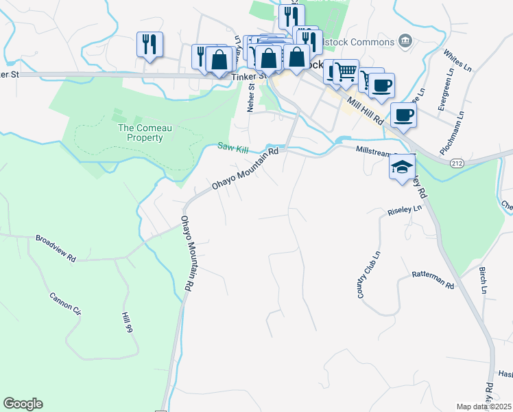 map of restaurants, bars, coffee shops, grocery stores, and more near 12 Tatra Ridge Road in Woodstock