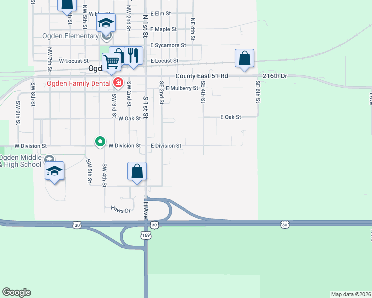 map of restaurants, bars, coffee shops, grocery stores, and more near 302 East Division Street in Ogden