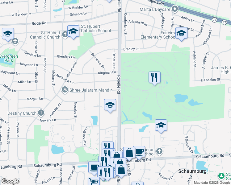 map of restaurants, bars, coffee shops, grocery stores, and more near 5 Thacker Street West in Schaumburg