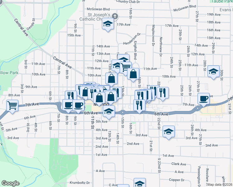 map of restaurants, bars, coffee shops, grocery stores, and more near 1372 8th Avenue in Marion