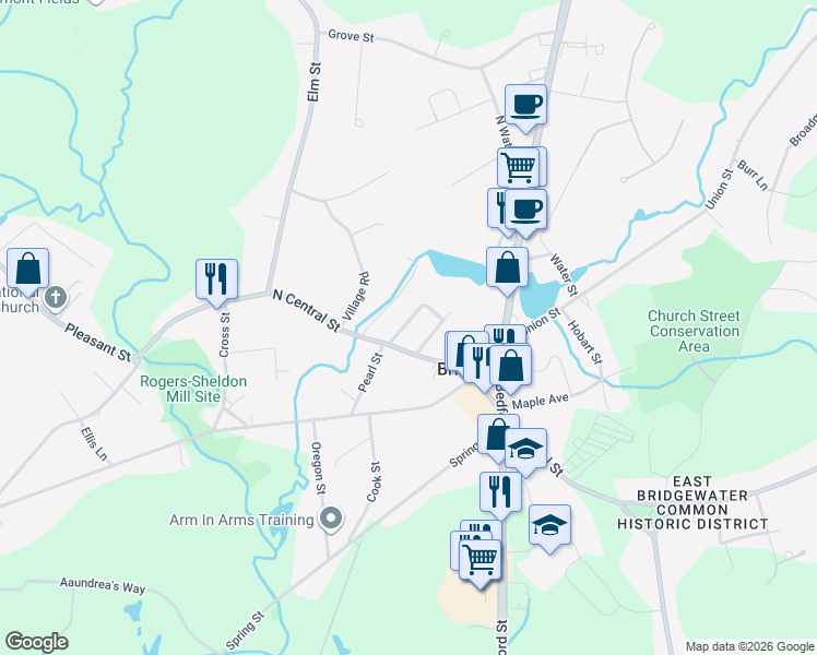 map of restaurants, bars, coffee shops, grocery stores, and more near 25 Keith Place in East Bridgewater
