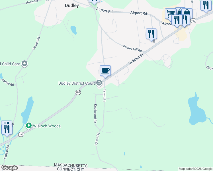 map of restaurants, bars, coffee shops, grocery stores, and more near 3 Lyons Road in Dudley