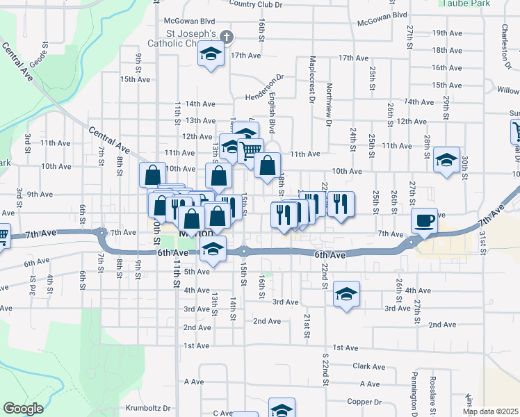 map of restaurants, bars, coffee shops, grocery stores, and more near 1580 8th Ave in Marion