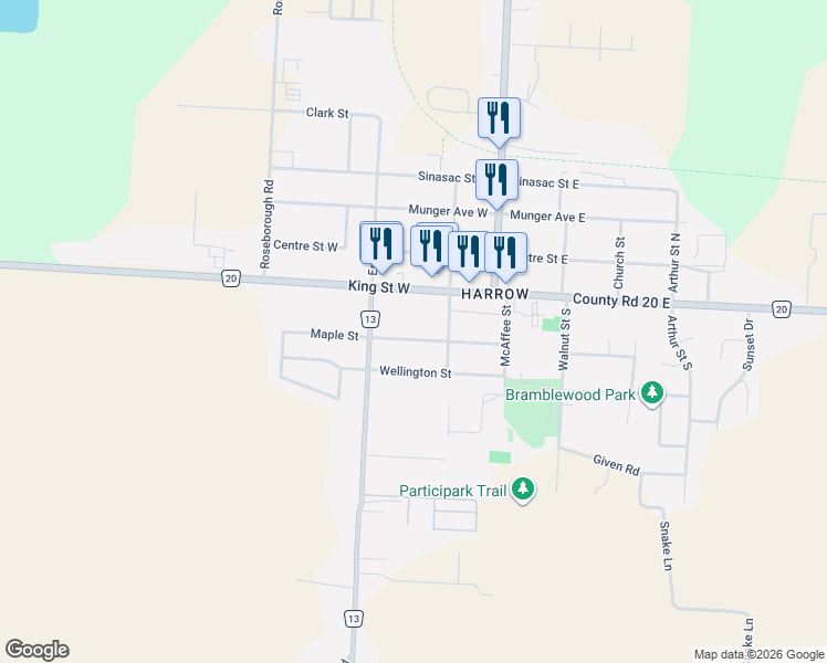 map of restaurants, bars, coffee shops, grocery stores, and more near 146 Maple Street in South Woodslee