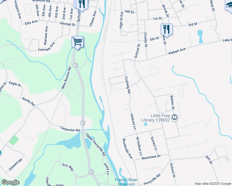 map of restaurants, bars, coffee shops, grocery stores, and more near 35 Overlook Avenue in Webster