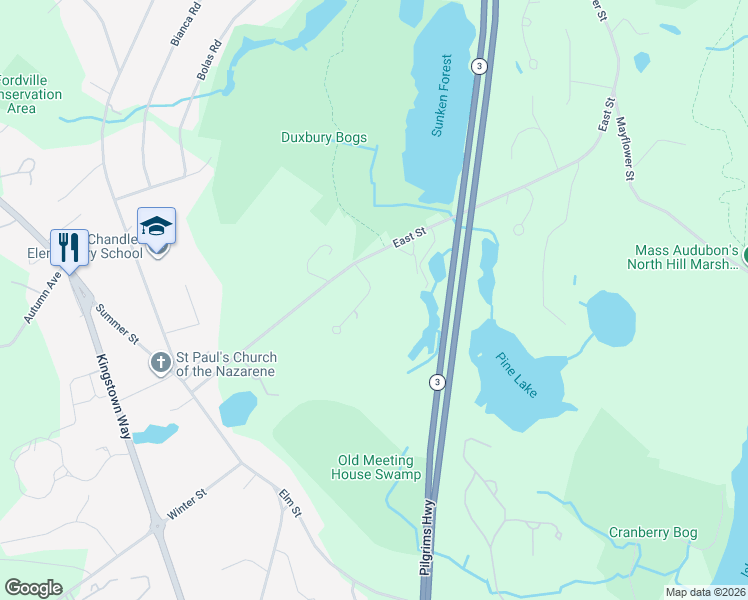 map of restaurants, bars, coffee shops, grocery stores, and more near 25 Gardner Road in Duxbury