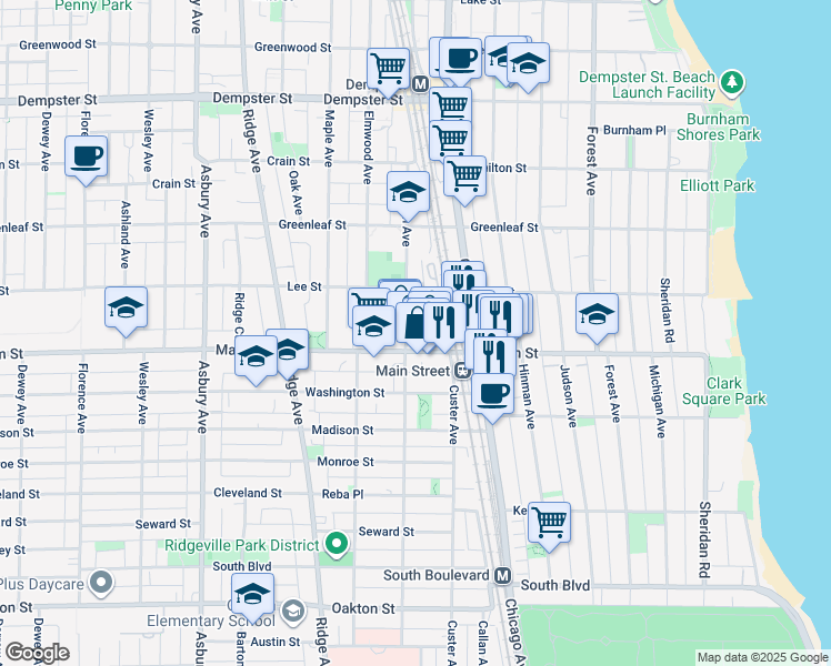 map of restaurants, bars, coffee shops, grocery stores, and more near 914 Sherman Avenue in Evanston