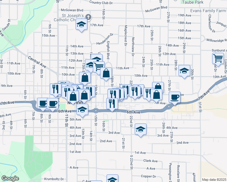 map of restaurants, bars, coffee shops, grocery stores, and more near 1820 8th Avenue in Marion