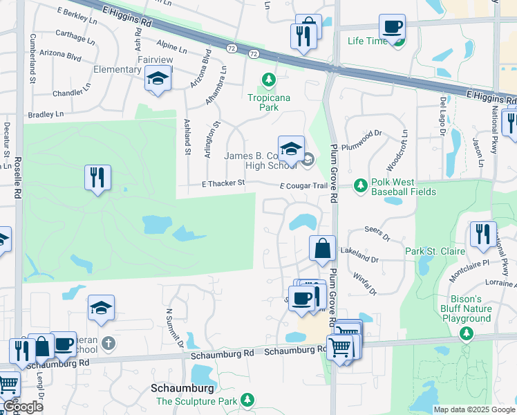 map of restaurants, bars, coffee shops, grocery stores, and more near 324 Clearwater Lane in Schaumburg