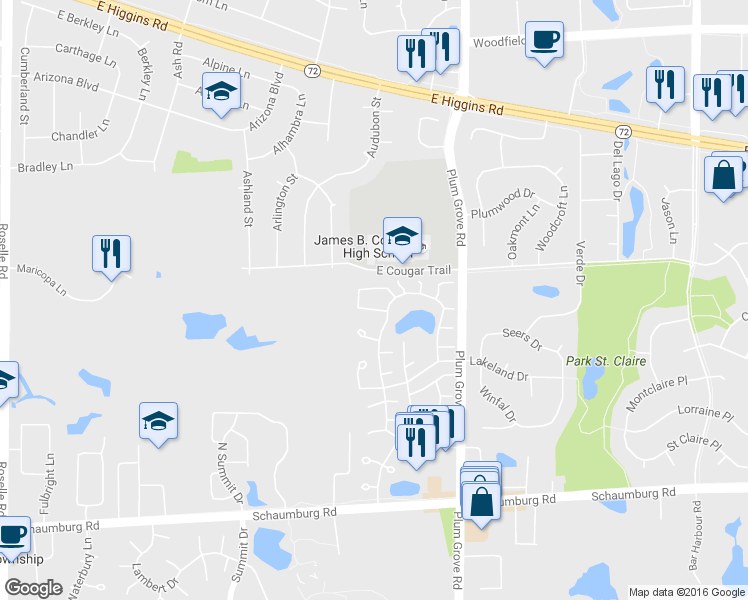 map of restaurants, bars, coffee shops, grocery stores, and more near 634 Breakers Point in Schaumburg