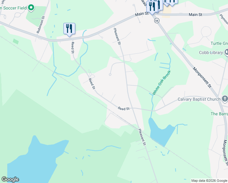 map of restaurants, bars, coffee shops, grocery stores, and more near 8 Fuller Street in Hanson