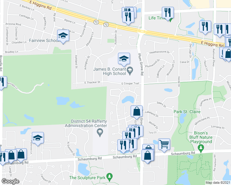 map of restaurants, bars, coffee shops, grocery stores, and more near 634 Breakers Point in Schaumburg