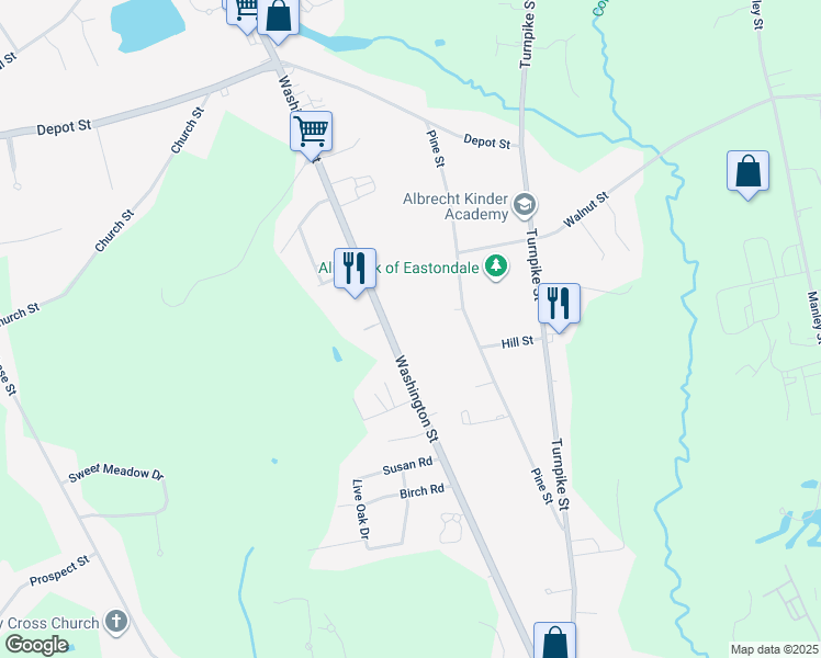 map of restaurants, bars, coffee shops, grocery stores, and more near 794 Washington Street in Easton