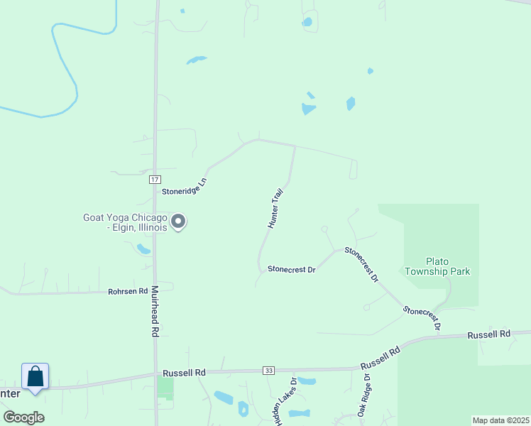 map of restaurants, bars, coffee shops, grocery stores, and more near 11N480 Hunter Trail in Elgin