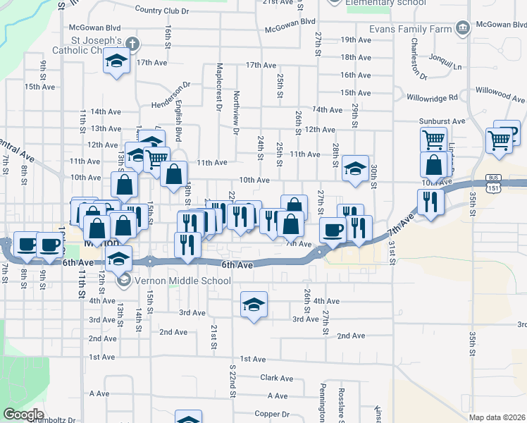 map of restaurants, bars, coffee shops, grocery stores, and more near 2400 8th Avenue in Marion