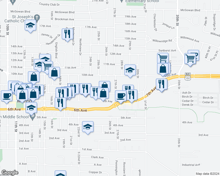 map of restaurants, bars, coffee shops, grocery stores, and more near 820 27th Street in Marion